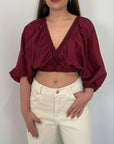 Two way - Blusa crop passamaneria bordeaux