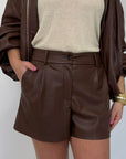 Motel - Short in similpelle intrecciata moro