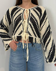 Haveone - Cardigan in crochet panna/nero