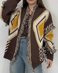 Tensione In - Cardigan motivo rombi cioccolato/giallo