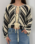 Haveone - Cardigan in crochet panna/nero