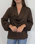 Haveone - Blusa viscosa scollo sciallato moro