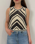 Haveone - Canotta in crochet panna/nero