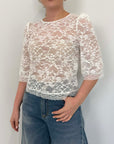 Haveone - Blusa a sbuffo in pizzo bianca