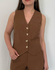 Two way - Gilet con bottoni tabacco