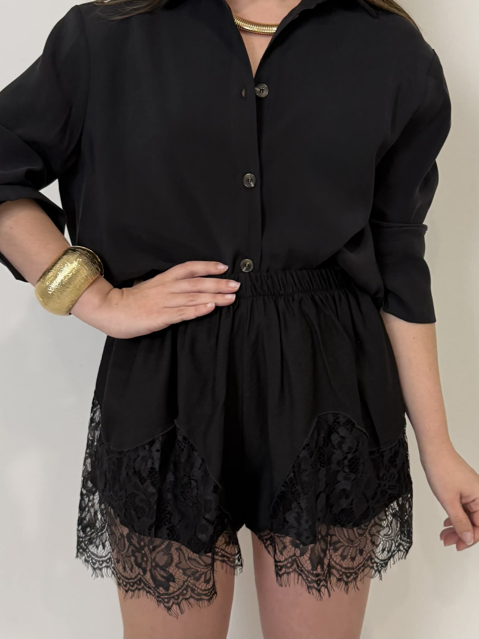 Haveone - Short lingerie con pizzo nero