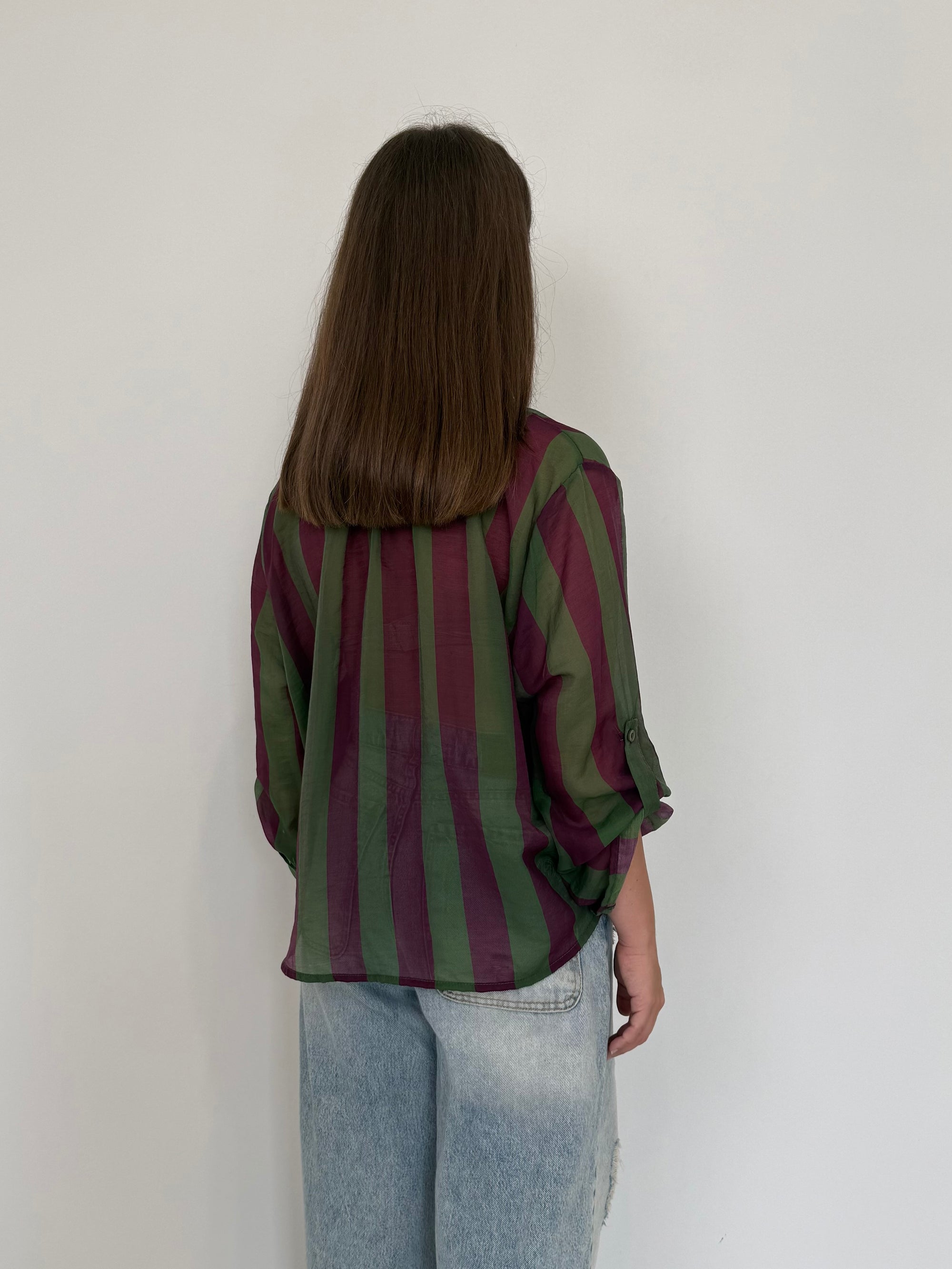 Haveone - Camicia righe larghe verde viola