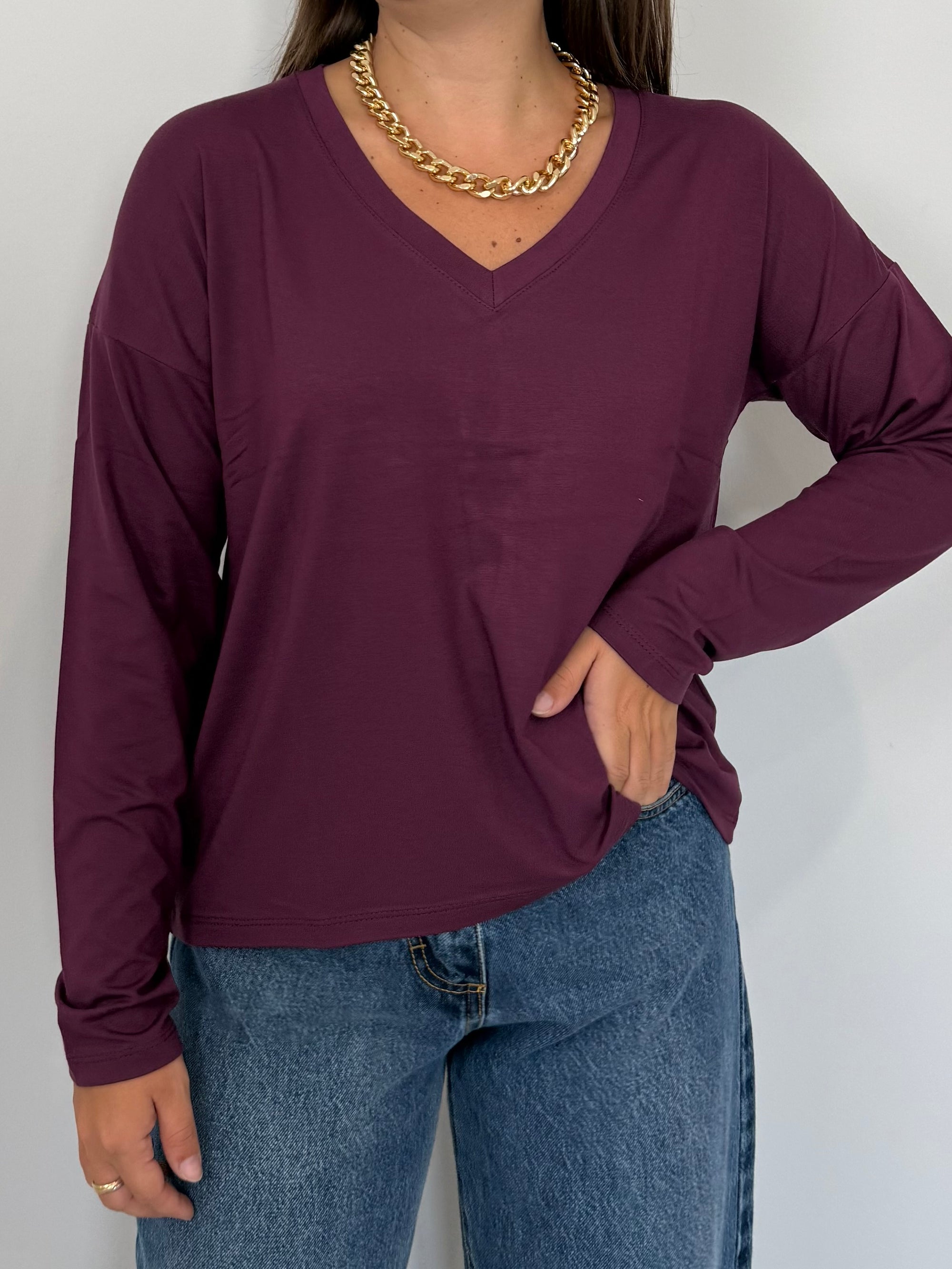 SusyMix - Maglia scatola scollo V vino