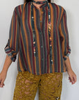 Haveone - Camicia millerighe verde con collana