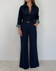 SusyMix - Pantalone fluido flare blu