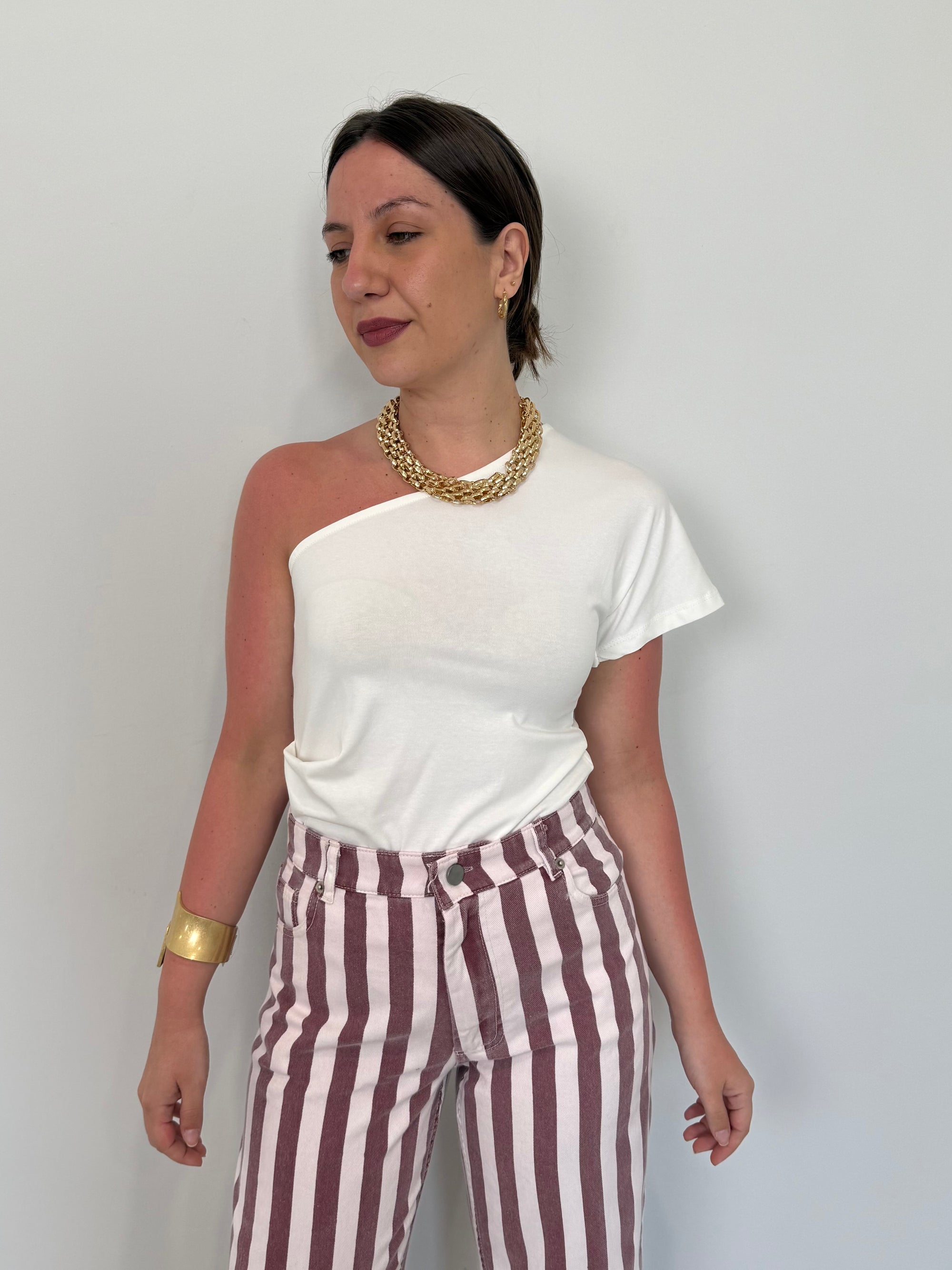 Haveone - T-shirt monospalla bianco