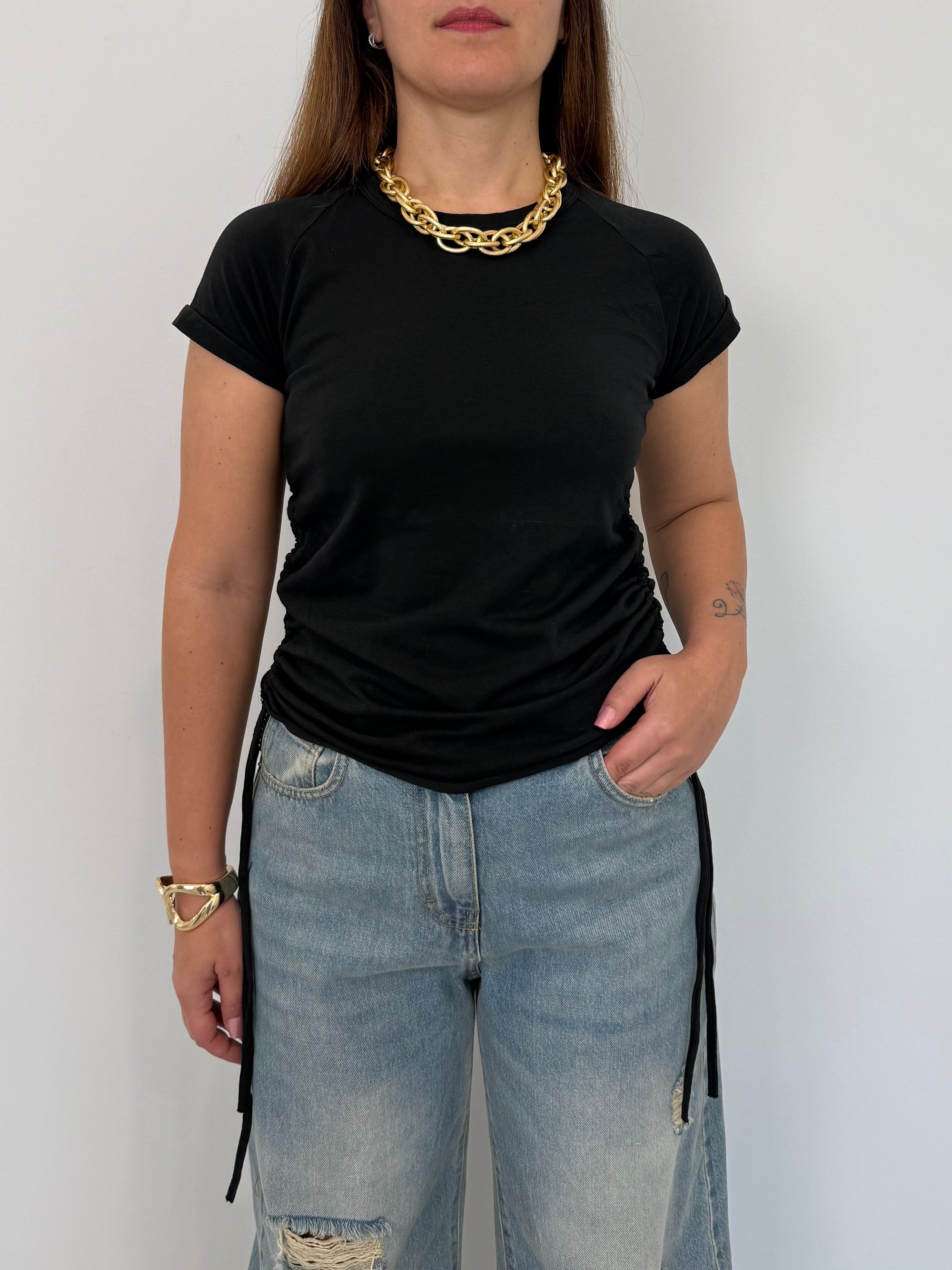 Haveone - T-shirt con lacci nera