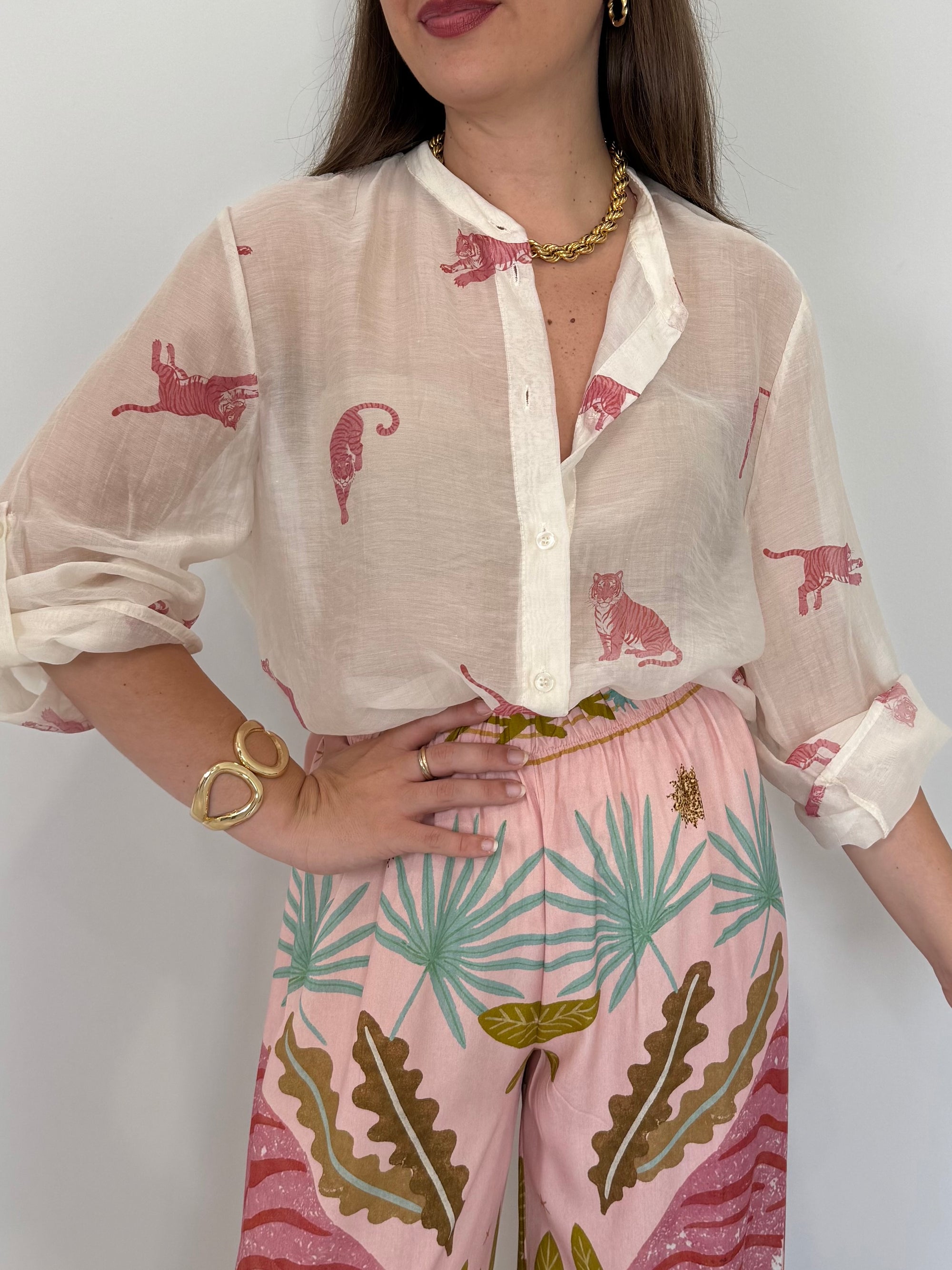 Haveone - Camicia con fantasia tigri