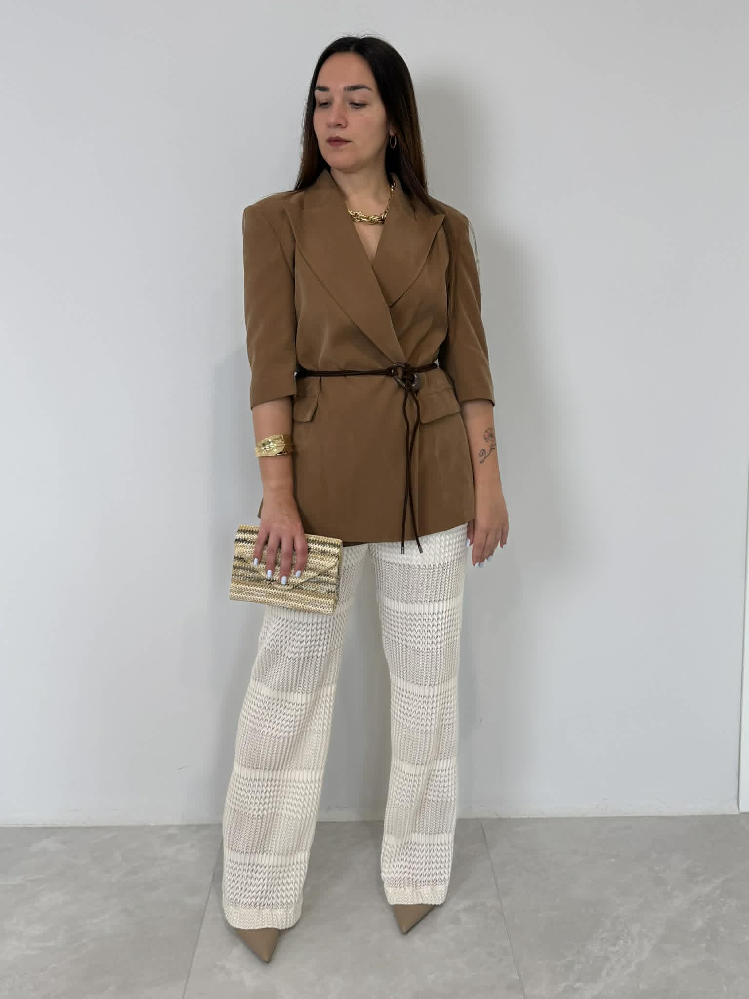 Haveone - Pantalone tessuto goffrato