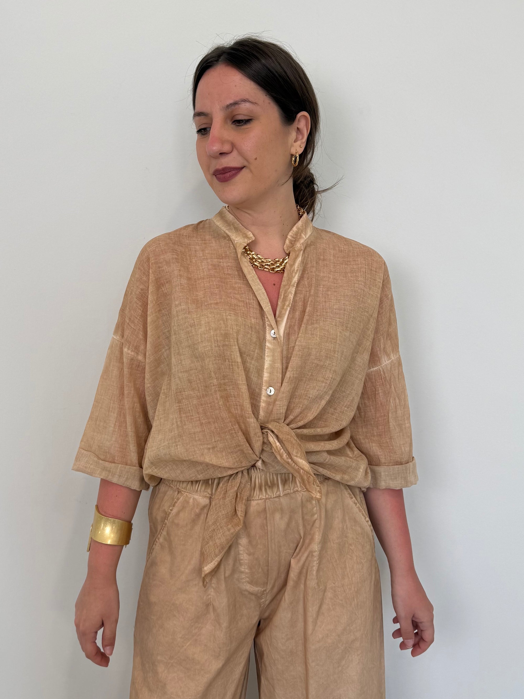 Haveone - Camicia in mussola di cotone nocciola