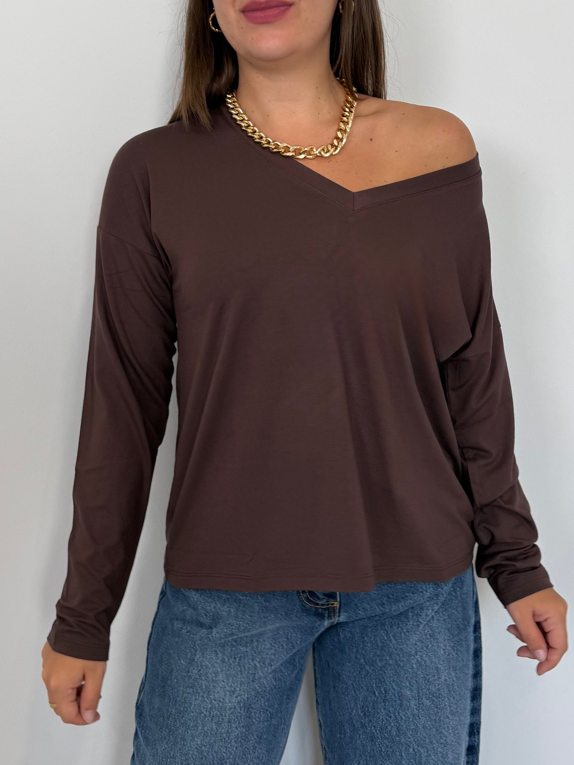 SusyMix - Maglia scatola scollo V moro