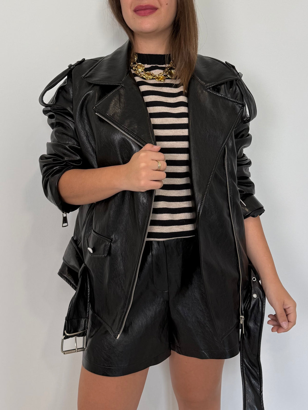 Haveone - Chiodo in ecopelle nero
