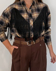 Tensione In - Camicia con frange nera e tabacco