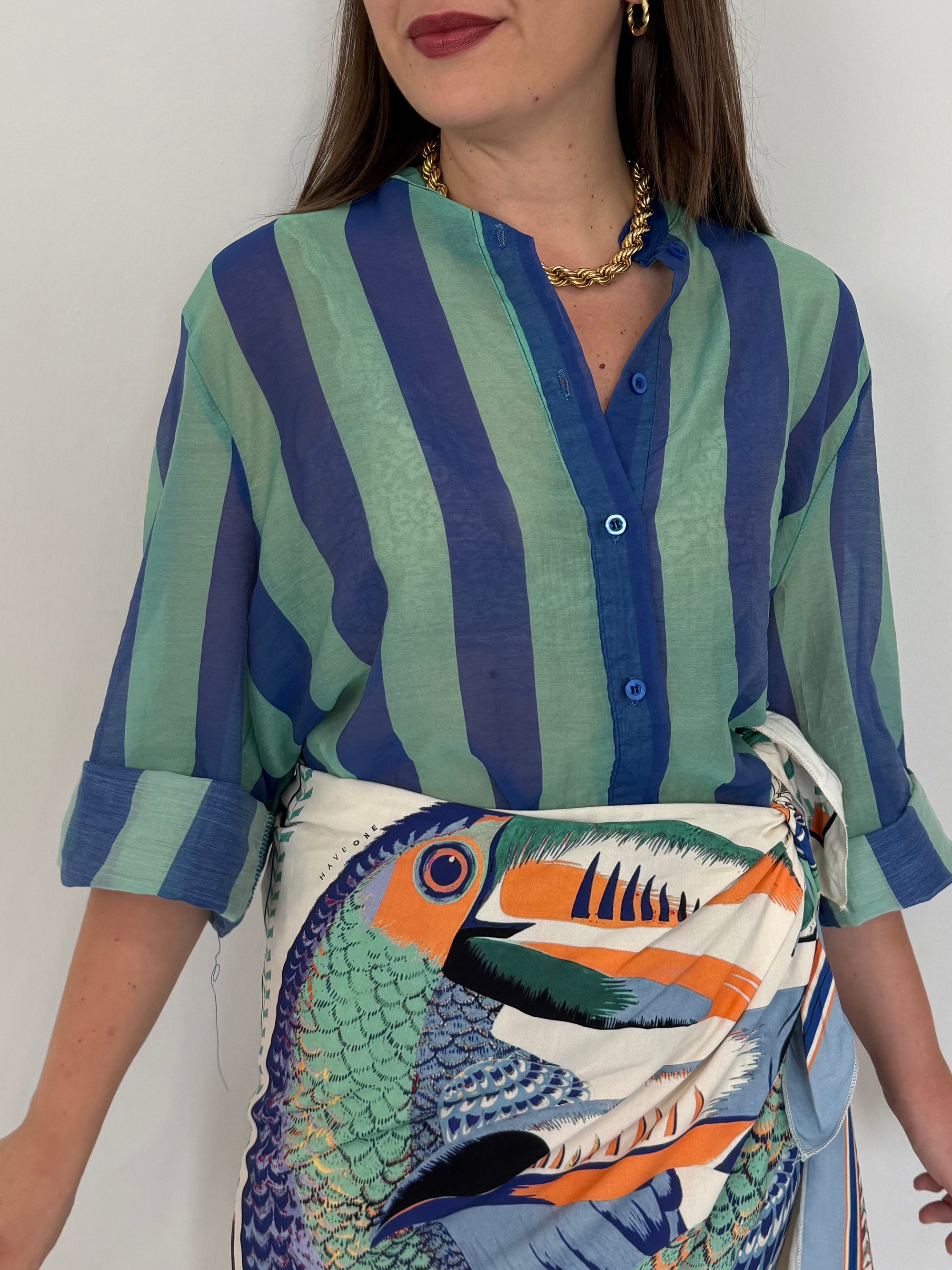 Haveone - Camicia righe larghe acquamarina
