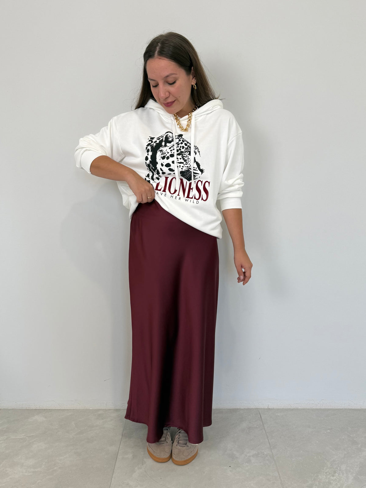 Tensione In - Gonna in satin svasata bordeaux