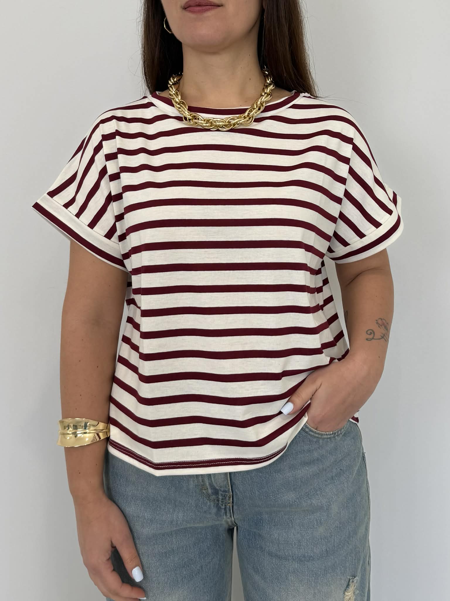 SusyMix - T-shirt righe bordeaux