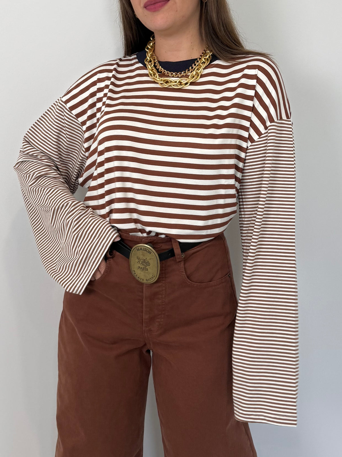 Haveone - Maglia over scatola tabacco collo blu