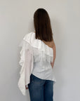 Haveone - Maglia monospalla con pizzo bianca