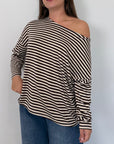 SusyMix - Maglia scatola scollo barca righe moro