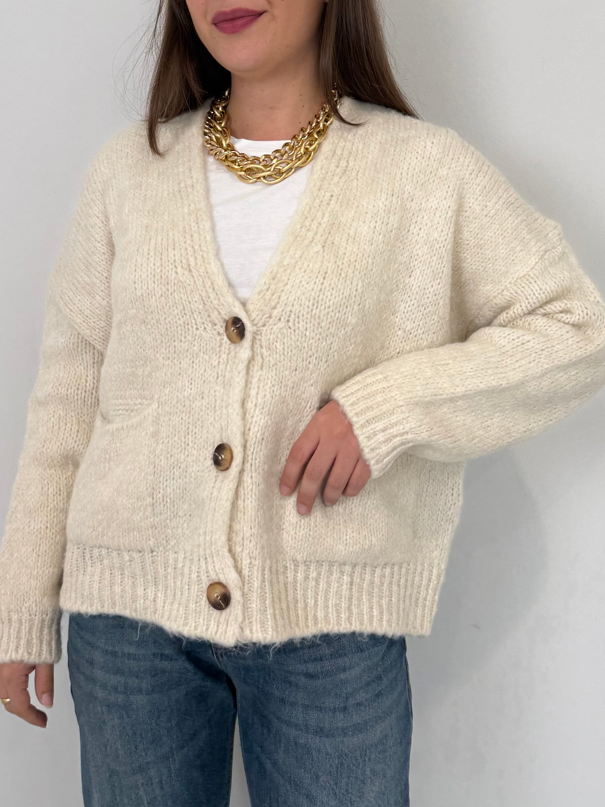 SusyMix - Cardigan tre bottoni panna