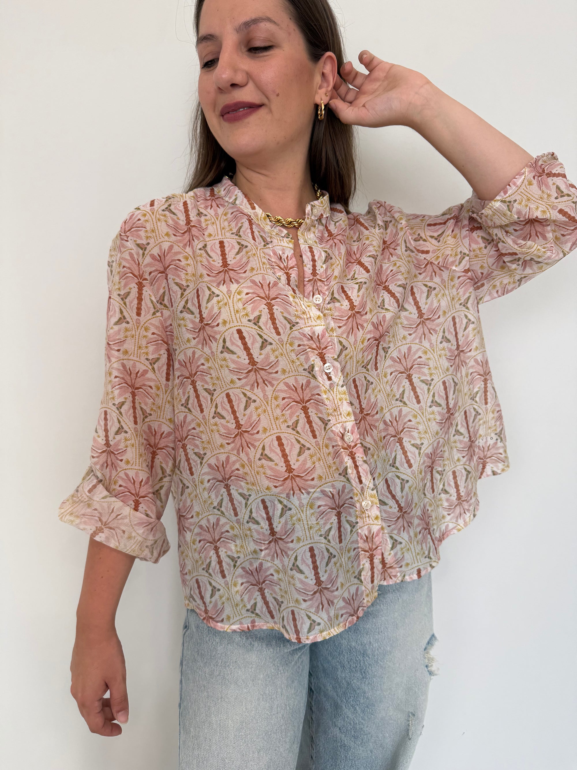 Haveone - Camicia palme rosa