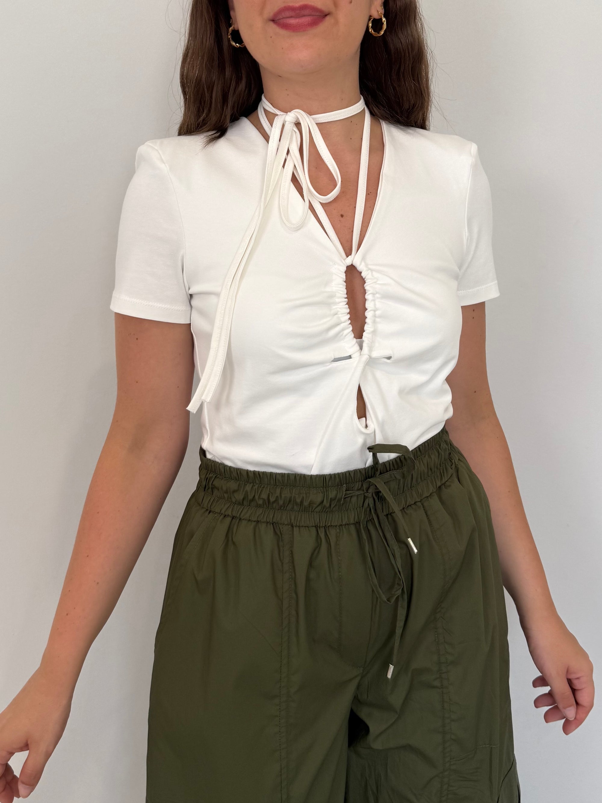 Haveone - T-shirt con laccio bianca