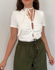 Haveone - T-shirt con laccio bianca