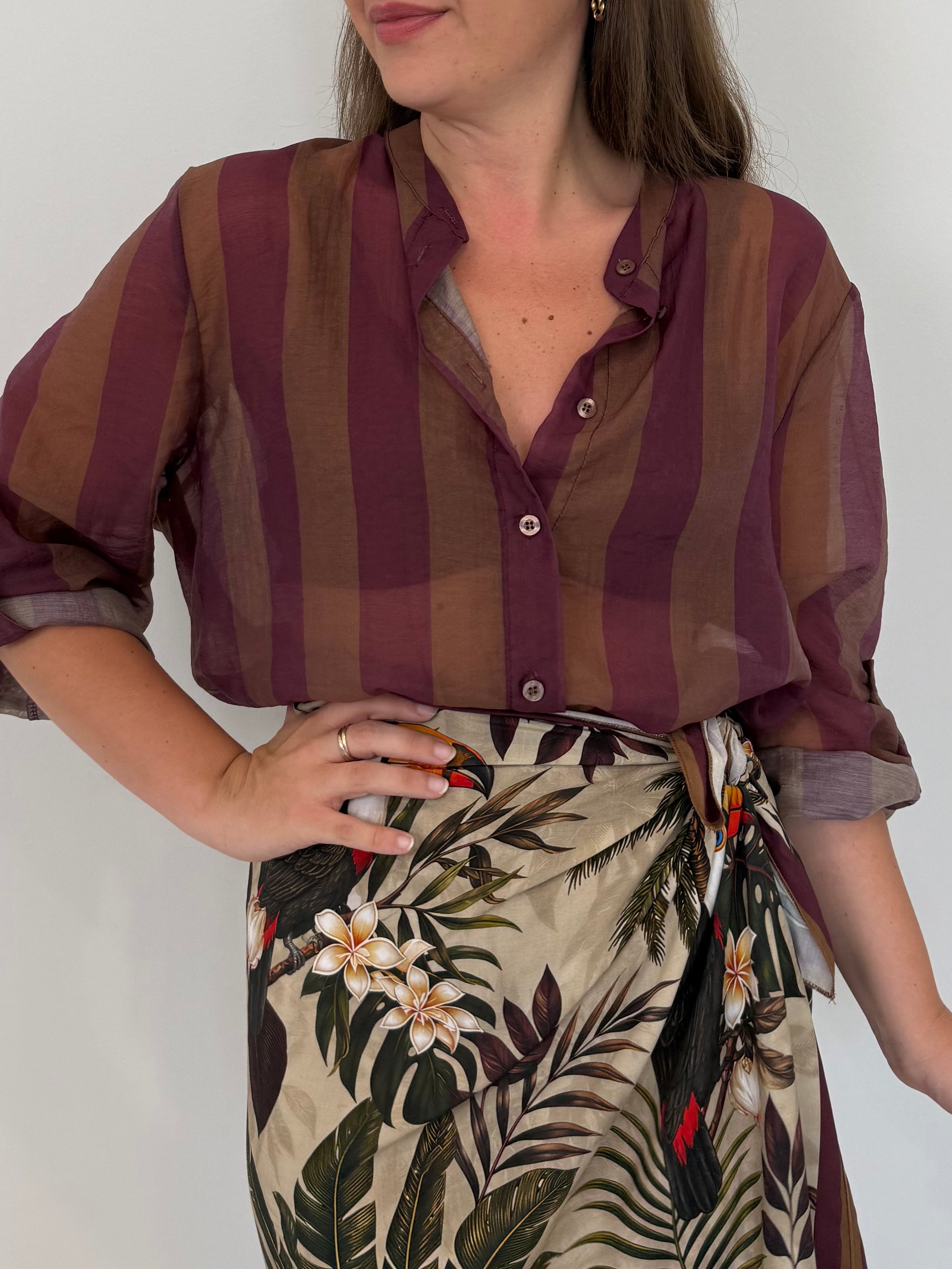 Haveone - Camicia righe larghe viola tabacco