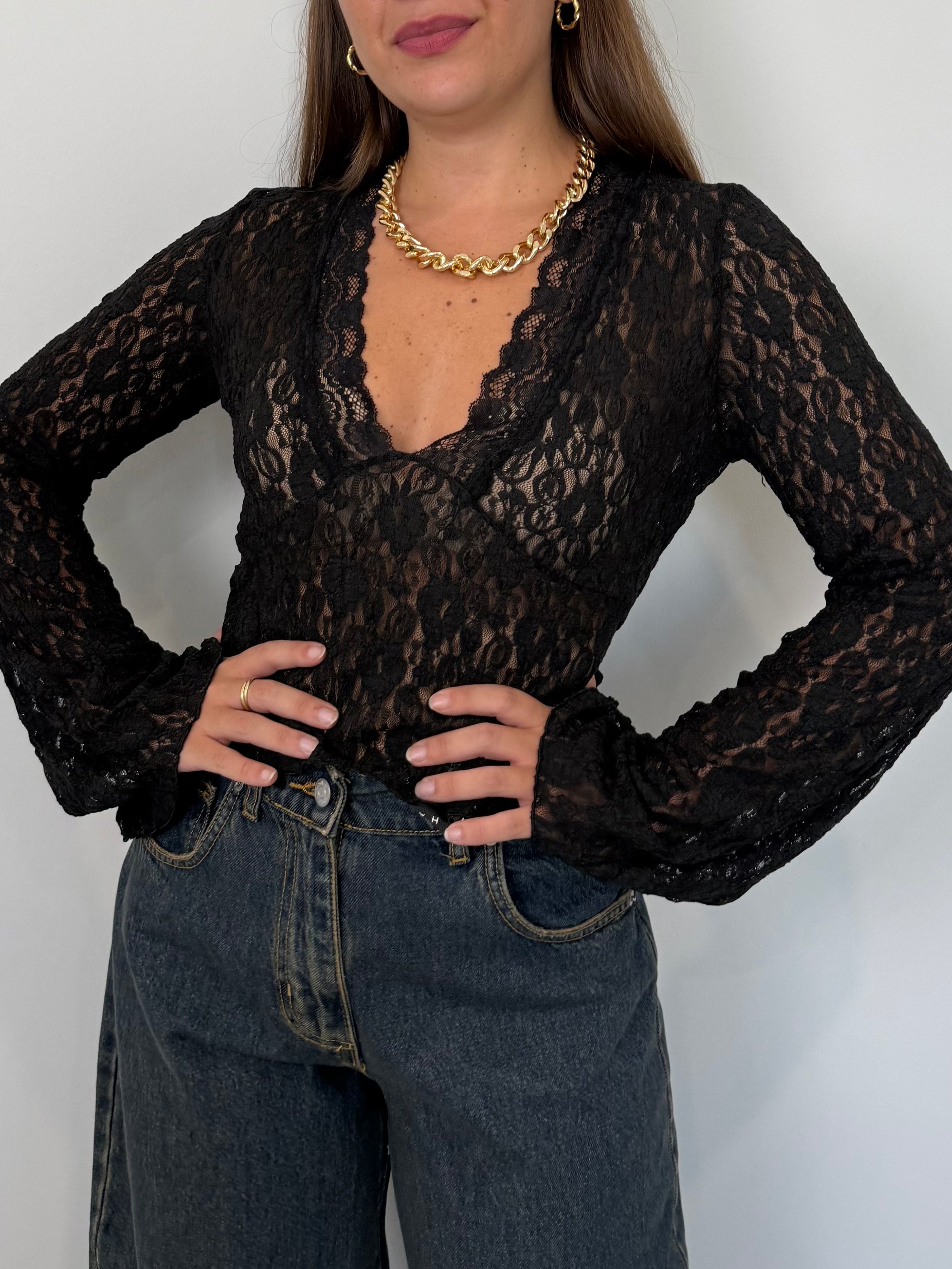 Haveone - Maglia in pizzo nera