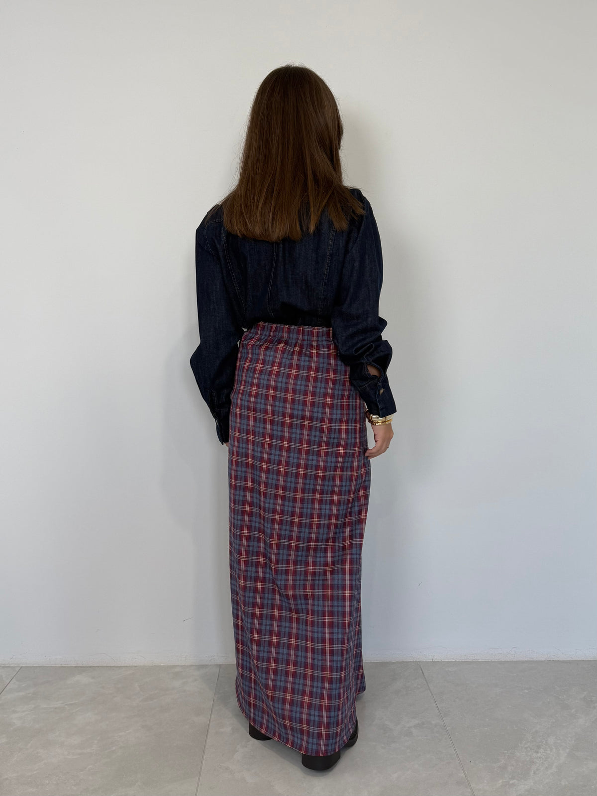 Haveone - Gonna lunga con maniche camicia bordeaux