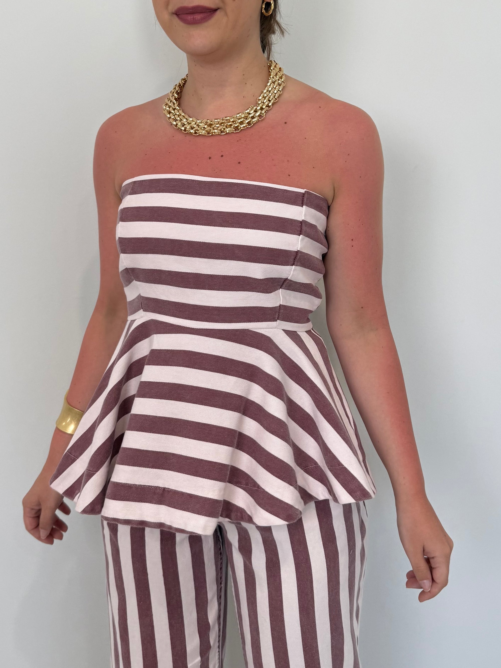 Tensione In - Top a fascia rigato rosa