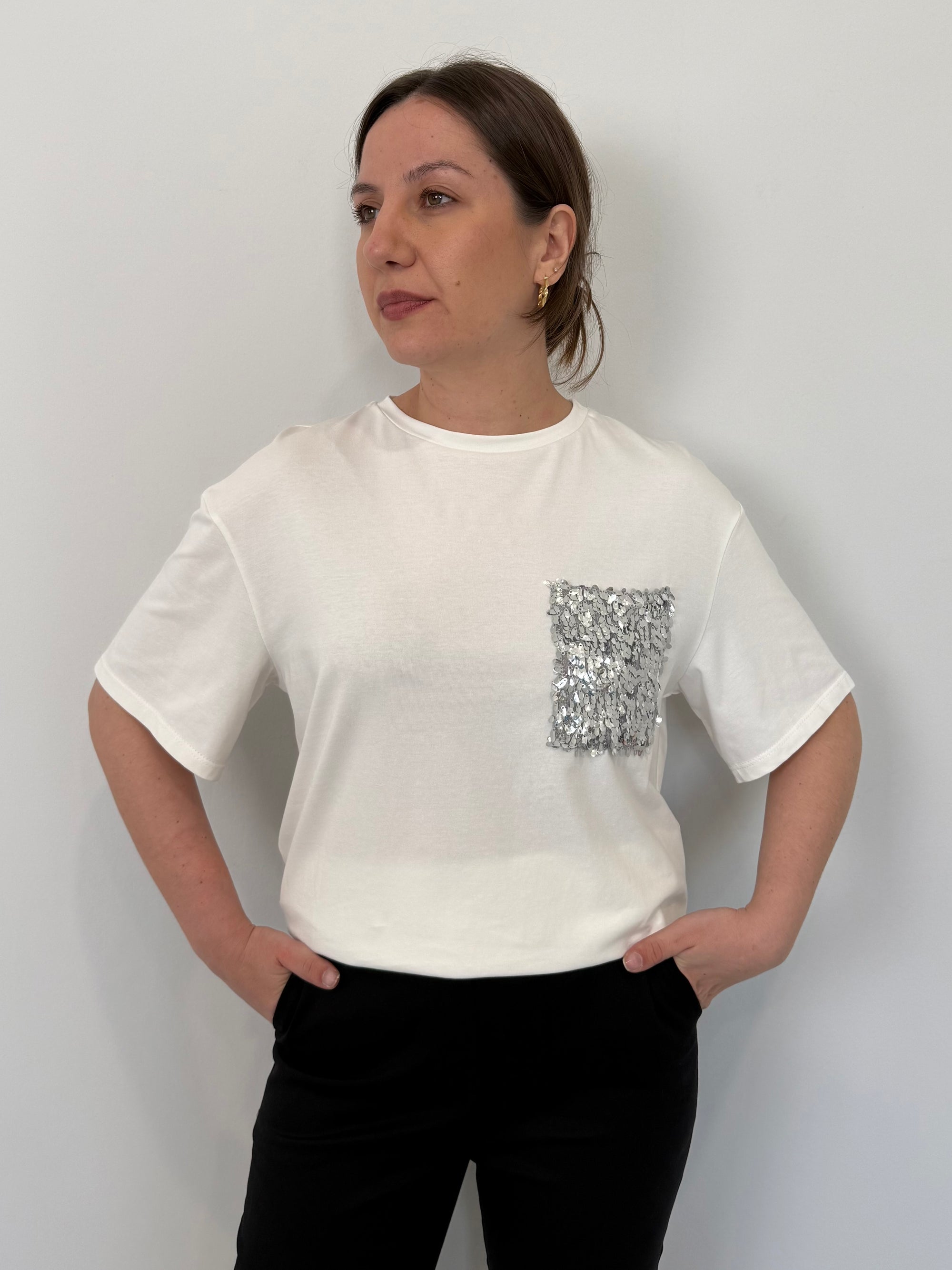 SusyMix - T-shirt taschino paillettes argento