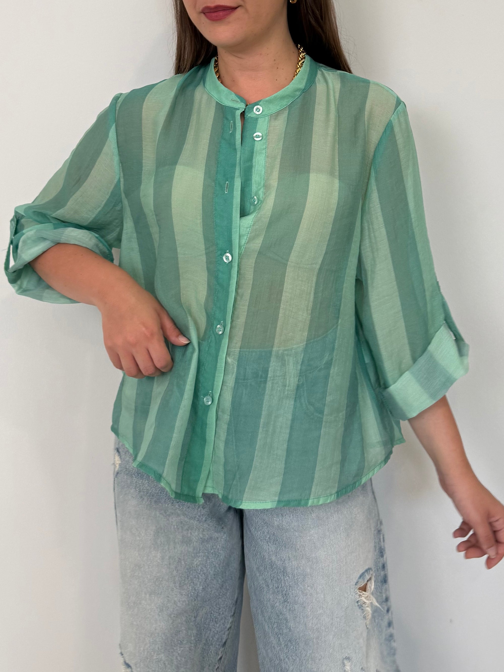 Haveone - Camicia righe larghe acquamarina