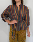 Haveone - Camicia millerighe verde con collana