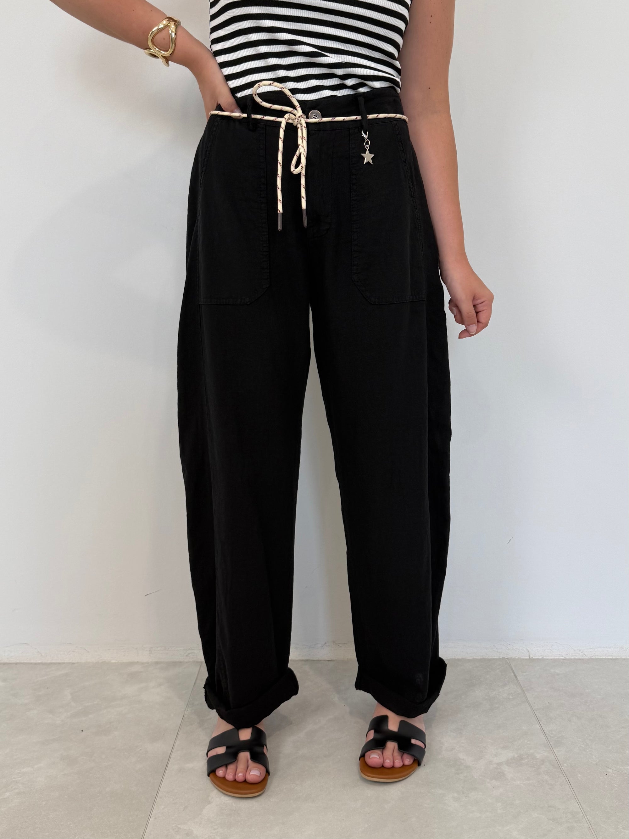 SusyMix - Pantalone no stellina in lino nero