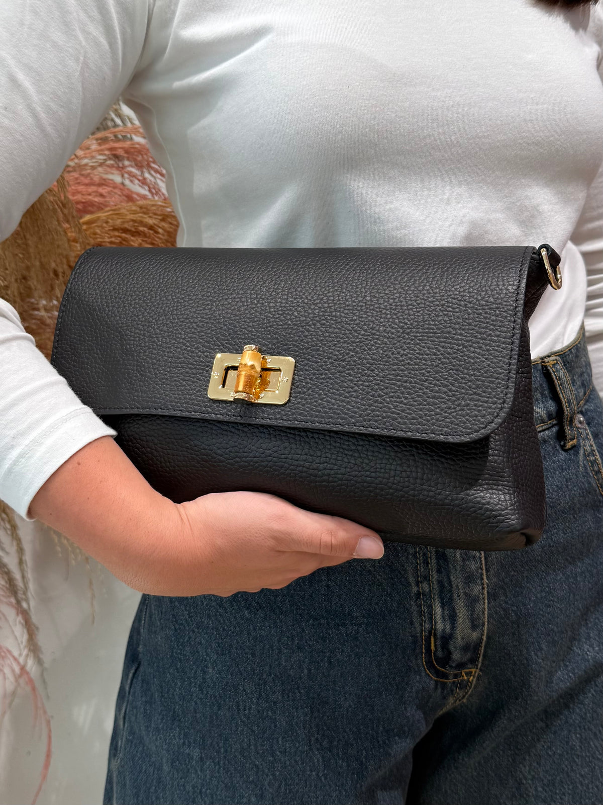 Civico23 - Borsa in vera pelle liscia bamboo nera