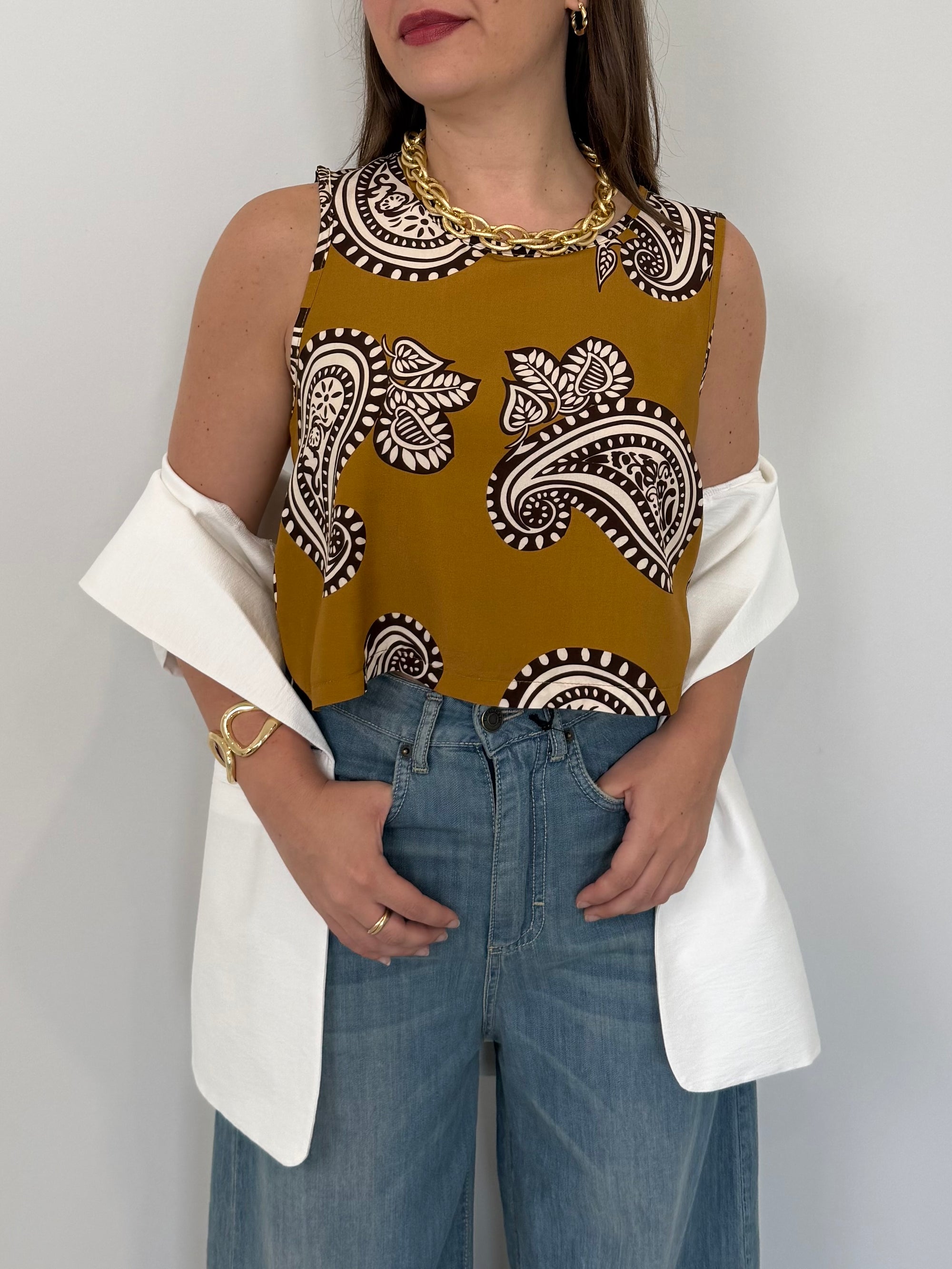 SusyMix - Canotta crop paisley senape