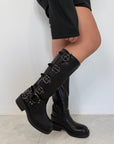 Stivale biker con fibbie nero
