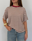 Haveone - Maglia riga moro contrasto bordeaux