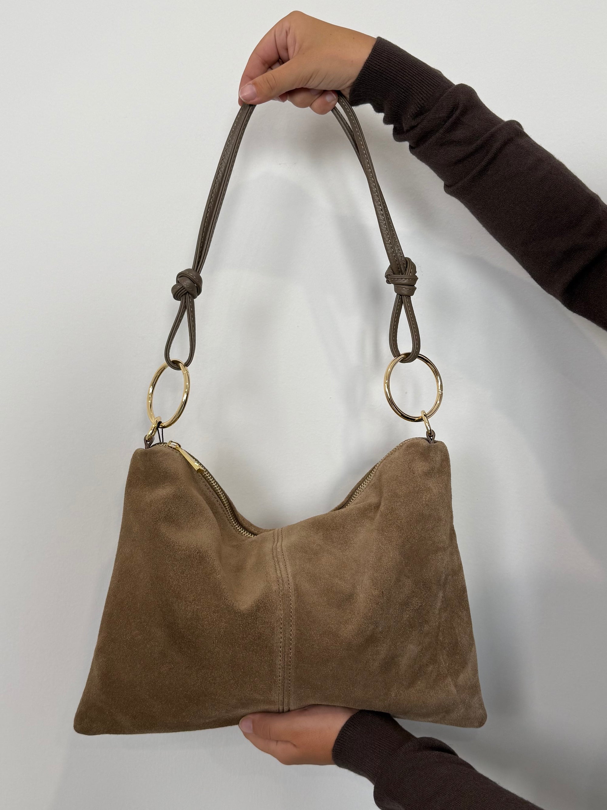 Civico23 - Tracolla anello in vera pelle beige