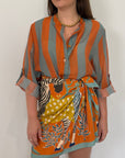 Haveone - Camicia righe larghe arancio/celeste