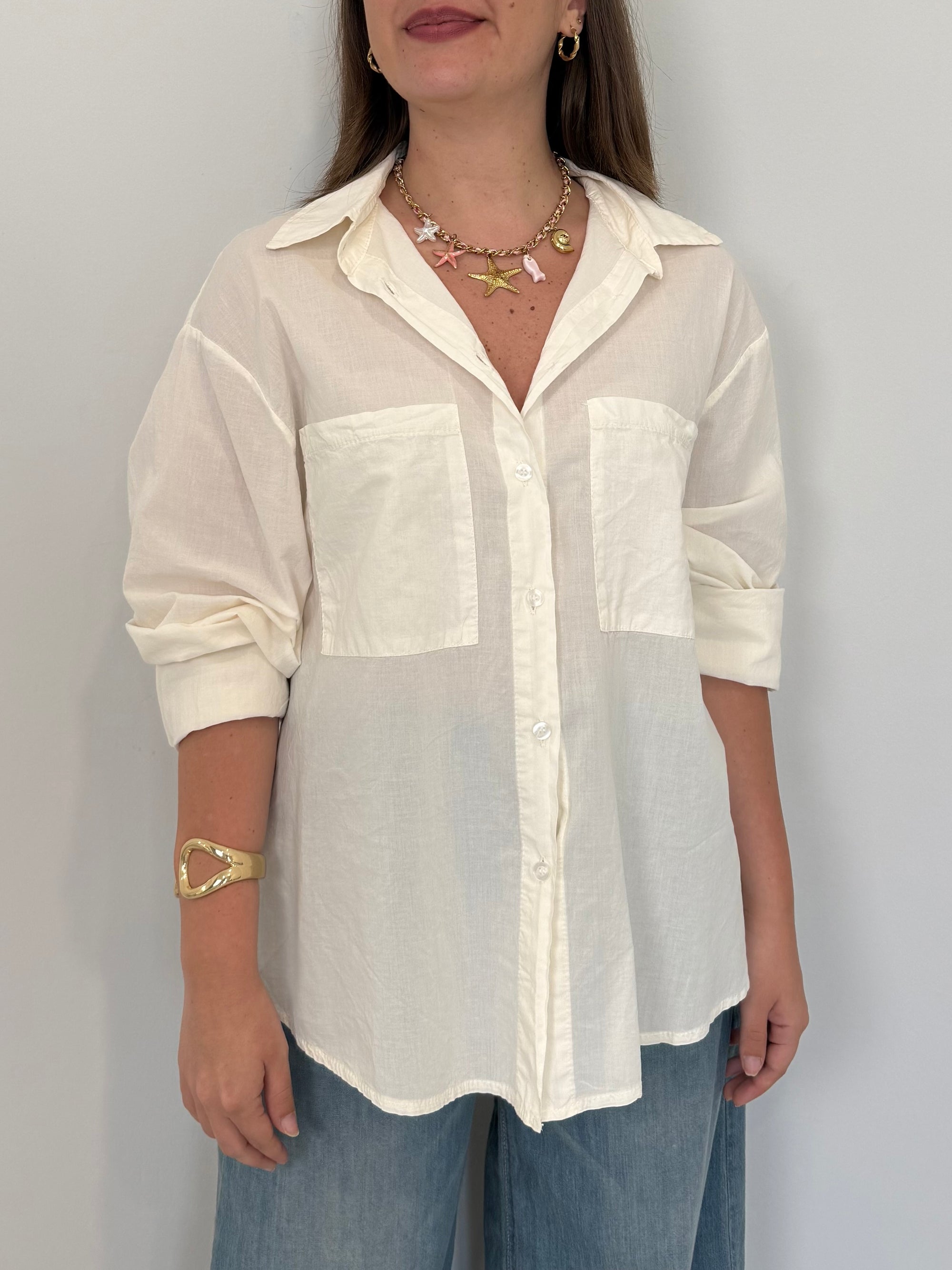 Haveone - Camicia leggera in cotone burro