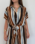 Haveone - Camicia in viscosa con righe azzurre