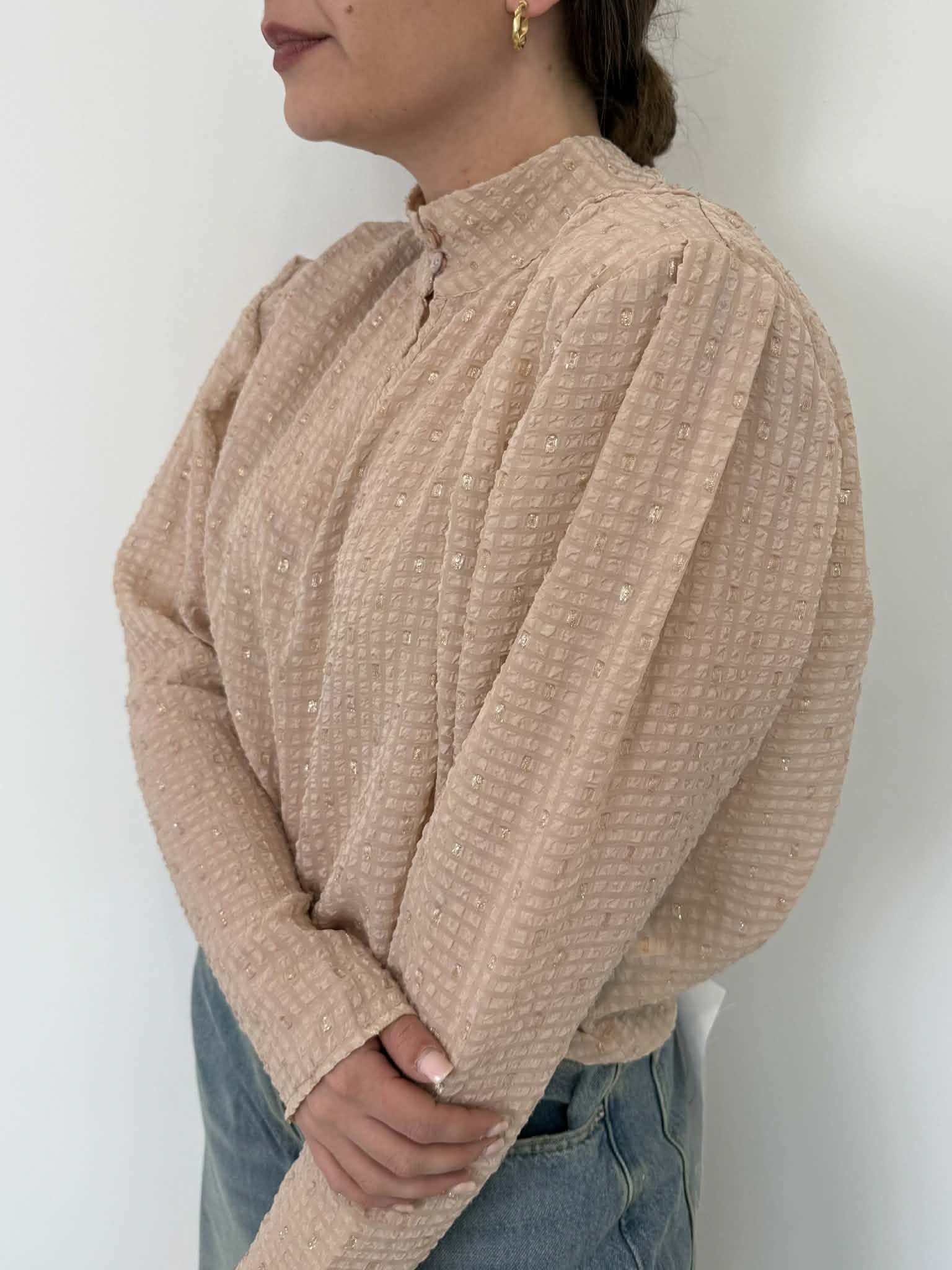 Haveone - Blusa rosa con dettagli lurex
