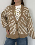 Haveone - Cardigan zebrato cammello